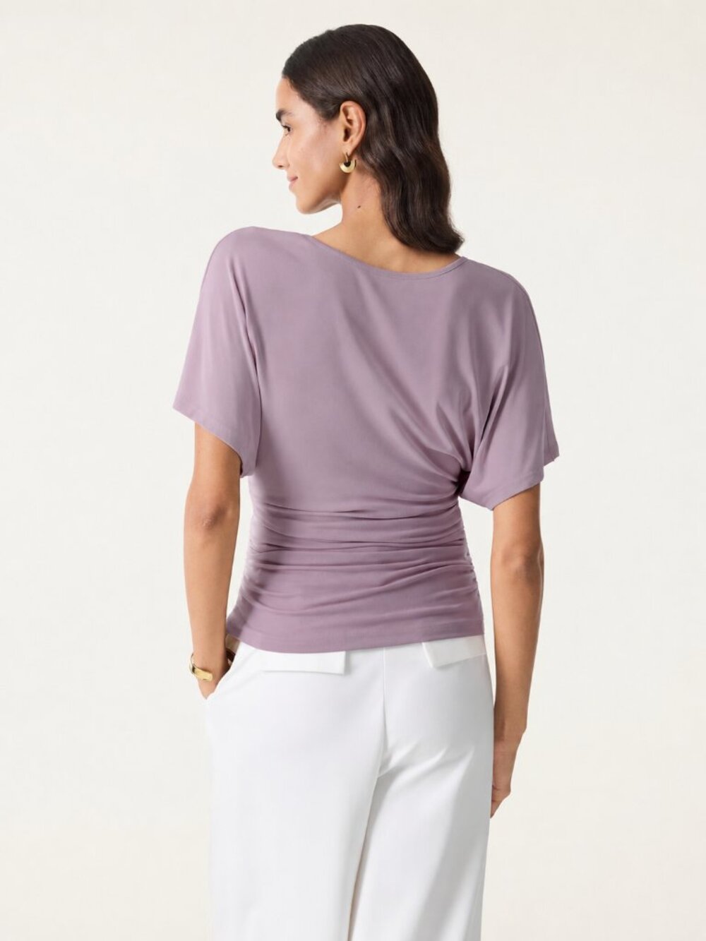 NWT OGL Sandwashed Boatneck Batwing Sleeve Side Ruched Top Blush Pink S - Picture 4 of 13